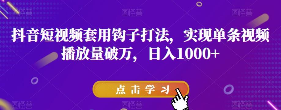 抖音短视频套用钩子打法，实现单条视频播放量破万，日入1000+【揭秘】-搞钱日记