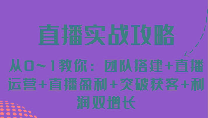 直播实战攻略 从0~1教你：团队搭建+直播运营+直播盈利+突破获客+利润双增长-搞钱日记