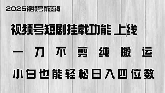 视频号短剧挂载功能上线，一刀不剪纯搬运，小白也能轻松日入四位数-搞钱日记