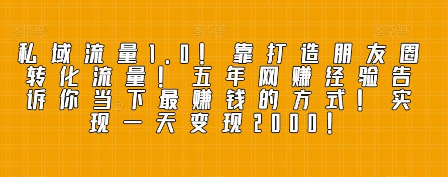 私域流量1.0！靠打造朋友圈转化流量！五年网赚经验告诉你当下最赚钱的方式！实现一天变现2000！-搞钱日记