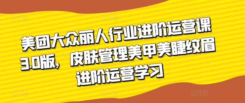 美团大众丽人行业进阶运营课3.0版，皮肤管理美甲美睫纹眉进阶运营学习-搞钱日记