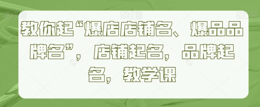 教你起“爆店店铺名、爆品品牌名”，店铺起名，品牌起名，教学课-搞钱日记