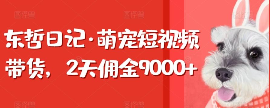 东哲日记·萌宠短视频带货，2天佣金9000+-搞钱日记