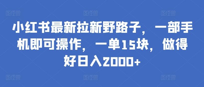 小红书最新拉新野路子，一部手机即可操作，一单15块，做得好日入2000+【揭秘】-搞钱日记