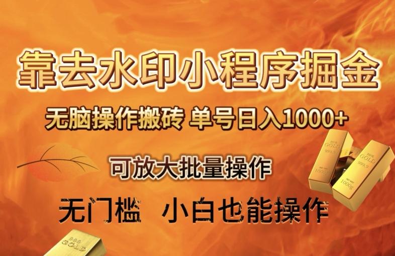 靠去水印小程序无脑操作搬砖，单号日入1000+保姆级教程可放大批量操作【揭秘】-搞钱日记