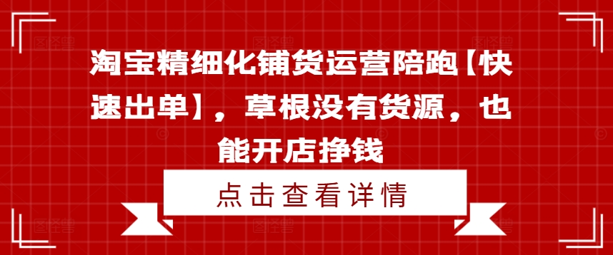 淘宝精细化铺货运营陪跑【快速出单】，草根没有货源，也能开店挣钱-搞钱日记