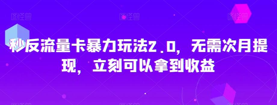秒反流量卡暴力玩法2.0，无需次月提现，立刻可以拿到收益【揭秘】-搞钱日记