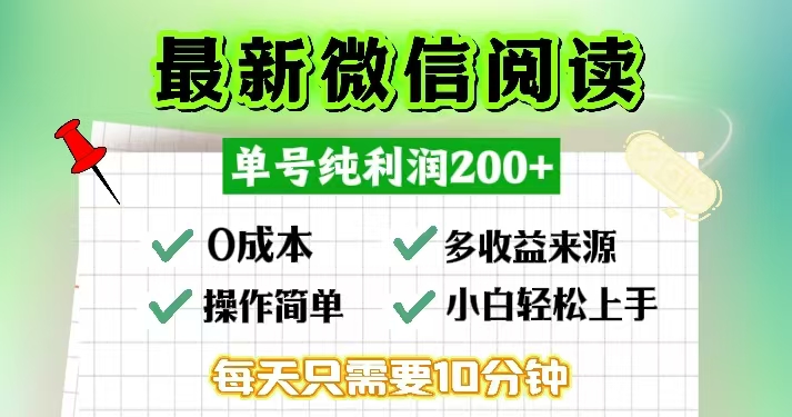 微信阅读最新玩法，每天十分钟，单号一天200+，简单0零成本，当日提现-搞钱日记