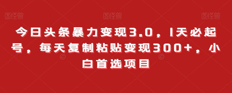 今日头条暴力变现3.0，1天必起号，每天复制粘贴变现300+，小白首选项目-搞钱日记
