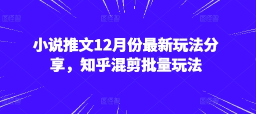 小说推文12月份最新玩法分享，知乎混剪批量玩法-搞钱日记