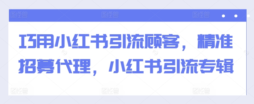 巧用小红书引流顾客，精准招募代理，小红书引流专辑-搞钱日记