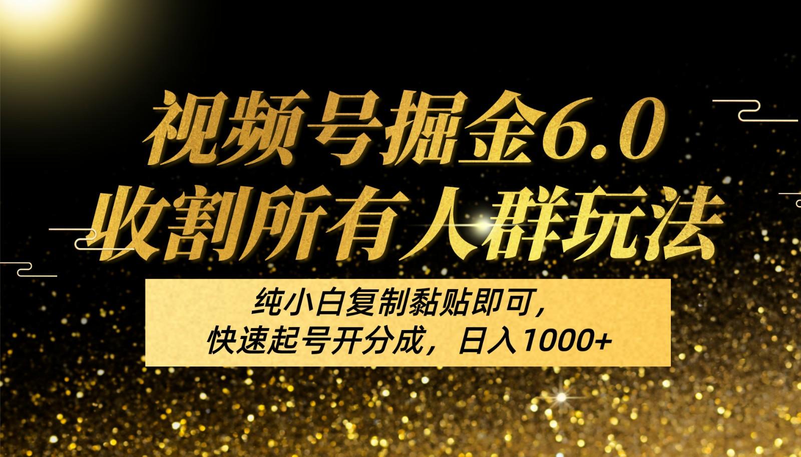 视频号掘金6.0收割所有人群玩法！纯小白复制黏贴即可，快速起号开分成，日入1000+-搞钱日记