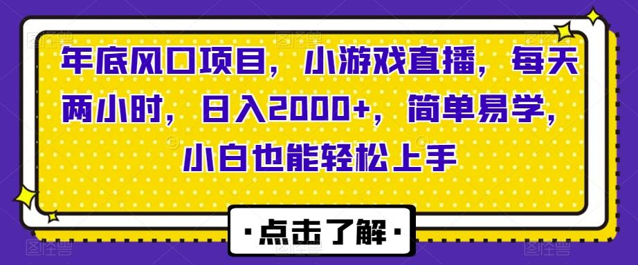 年底风口项目，小游戏直播，每天两小时，日入2000+，简单易学，小白也能轻松上手-搞钱日记