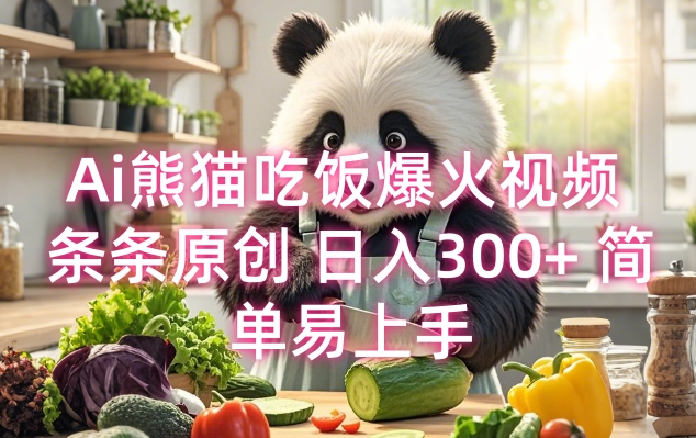 Ai熊猫吃饭爆火视频 条条原创 日入300+ 简单易上手-搞钱日记