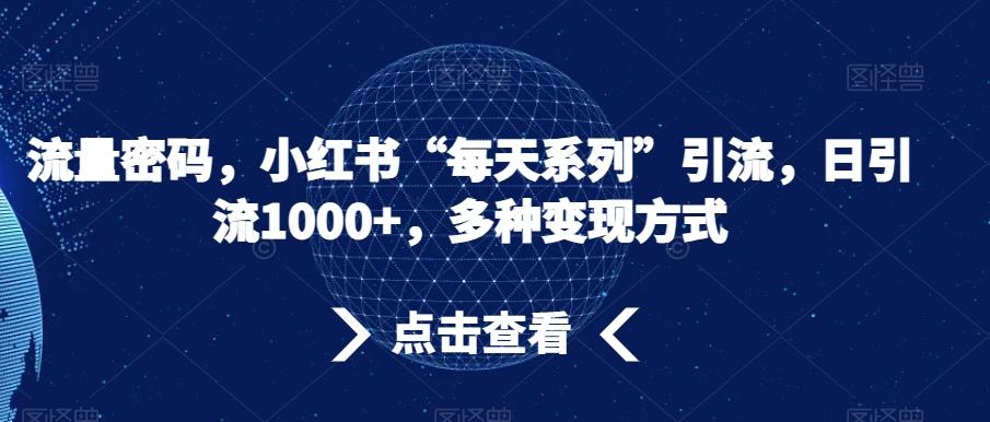 流量密码，小红书“每天系列”引流，日引流1000+，多种变现方式【揭秘】-搞钱日记
