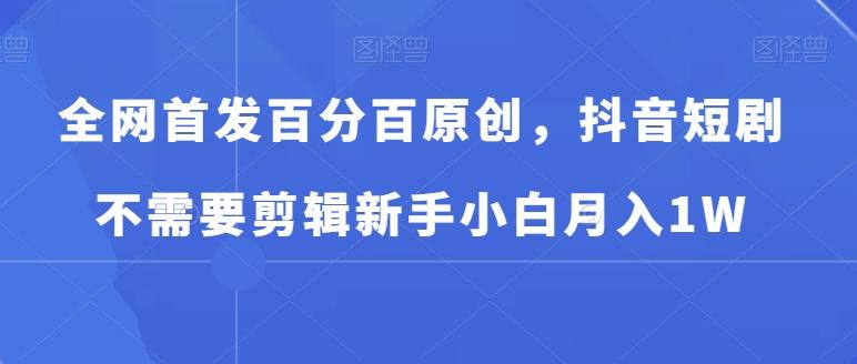 全网首发百分百原创，抖音短剧不需要剪辑新手小白月入1W-搞钱日记