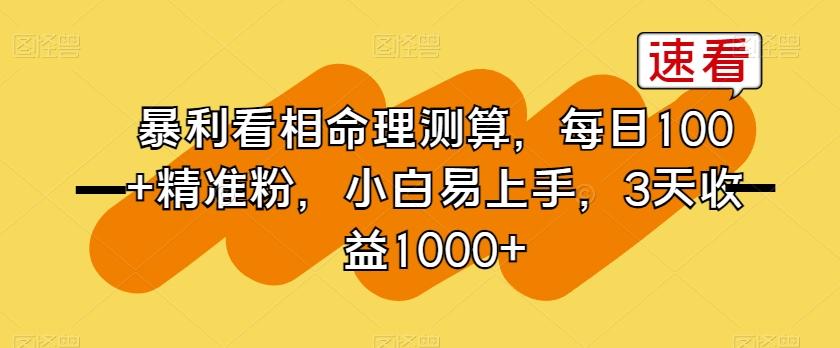 暴利看相命理测算，每日100+精准粉，小白易上手，3天收益1000+【揭秘】-搞钱日记