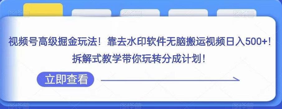 视频号高级掘金玩法，靠去水印软件无脑搬运视频日入500+，拆解式教学带你玩转分成计划【揭秘】-搞钱日记