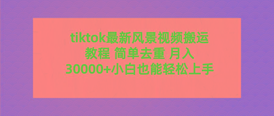 (9804期)tiktok最新风景视频搬运教程 简单去重 月入30000+附全套工具-搞钱日记