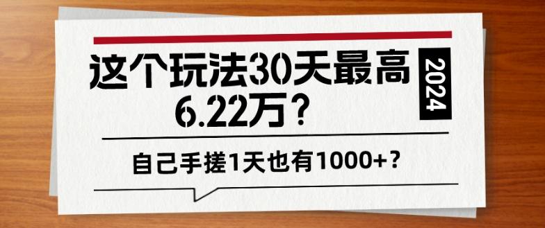 这个玩法30天最高6.22万？自己手搓1天也有1000+？-搞钱日记