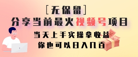 无保留分享当前最火视频号项目，当天上手实操拿收益，你也可以日入几百-搞钱日记