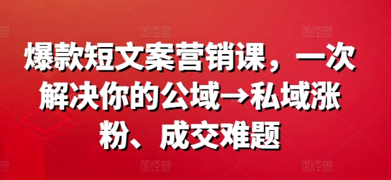 爆款短文案营销课，一次解决你的公域→私域涨粉、成交难题-搞钱日记