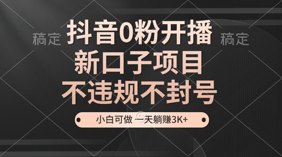抖音0粉开播，新口子项目，不违规不封号，小白可做，一天躺赚3K+-搞钱日记