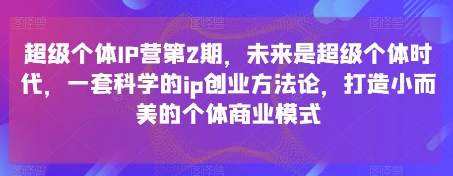 超级个体IP营第2期，未来是超级个体时代，一套科学的ip创业方法论，打造小而美的个体商业模式-搞钱日记