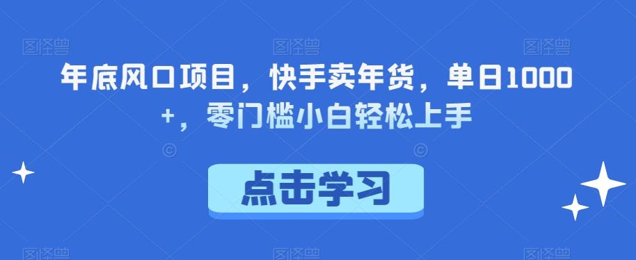 年底风口项目，快手卖年货，单日1000+，零门槛小白轻松上手-搞钱日记