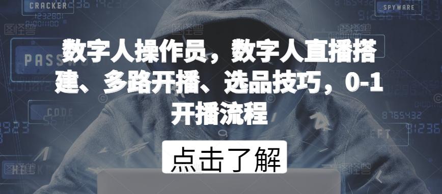 数字人操作员，数字人直播搭建、多路开播、选品技巧，0-1开播流程-搞钱日记
