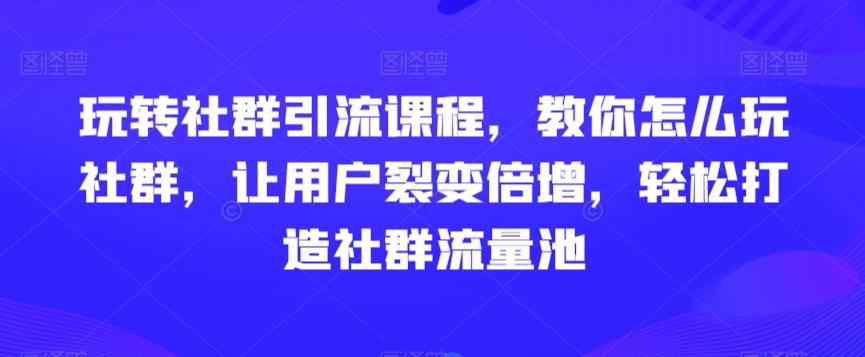 玩转社群引流课程，教你怎么玩社群，让用户裂变倍增，轻松打造社群流量池-搞钱日记
