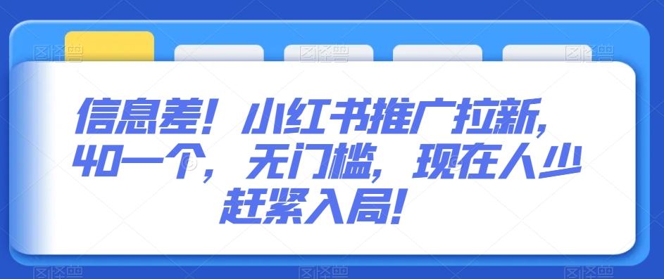信息差！小红书推广拉新，40一个，无门槛，现在人少赶紧入局！-搞钱日记