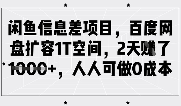 闲鱼信息差项目，百度网盘扩容1T空间，2天收益1k+，人人可做0成本-搞钱日记