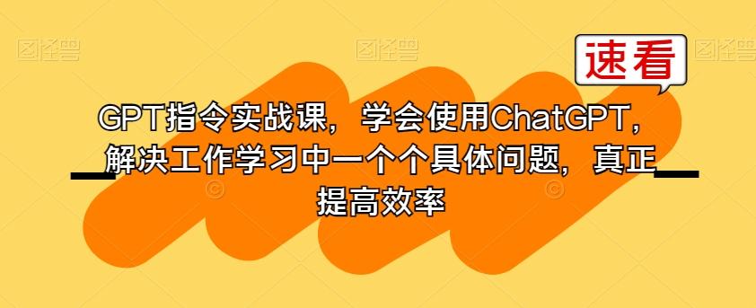 GPT指令实战课，学会使用ChatGPT，解决工作学习中一个个具体问题，真正提高效率-搞钱日记