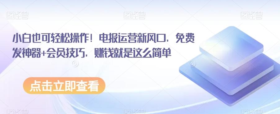 小白也可轻松操作！电报运营新风口，免费发神器+会员技巧，赚钱就是这么简单-搞钱日记