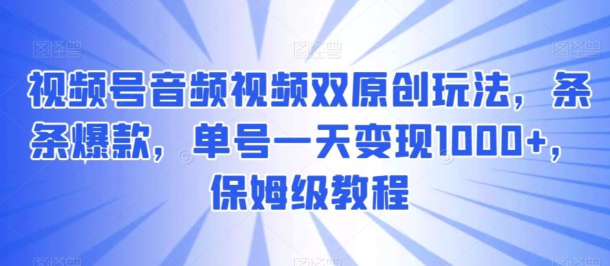 视频号音频视频双原创玩法，条条爆款，单号一天变现1000+，保姆级教程【揭秘】-搞钱日记