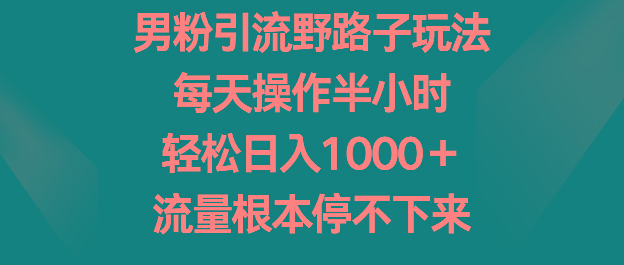 男粉引流野路子玩法，每天操作半小时轻松日入1000＋，流量根本停不下来-搞钱日记