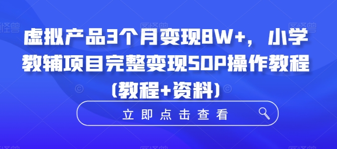 虚拟产品3个月变现8W+，小学教辅项目完整变现SOP操作教程(教程+资料)-搞钱日记