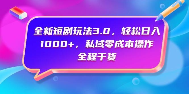 (9794期)全新短剧玩法3.0，轻松日入1000+，私域零成本操作，全程干货-搞钱日记