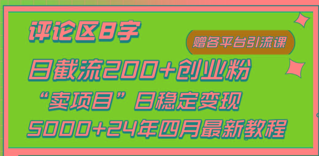 (9851期)评论区8字日载流200+创业粉  日稳定变现5000+24年四月最新教程！-搞钱日记