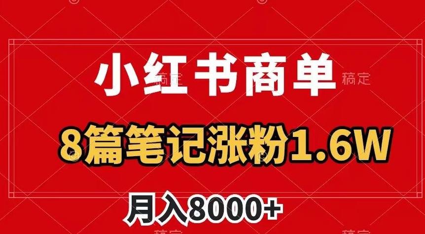 小红书商单最新玩法，8篇笔记涨粉1.6w，作品制作简单，月入8000+【揭秘】-搞钱日记