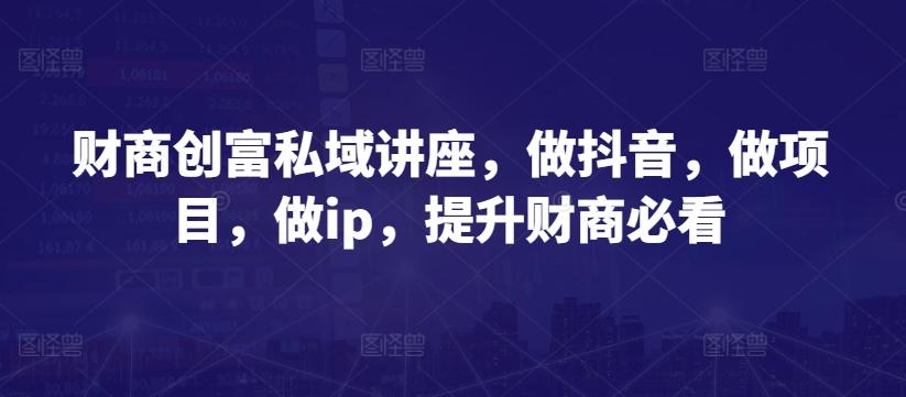 财商创富私域讲座，做抖音，做项目，做ip，提升财商必看-搞钱日记