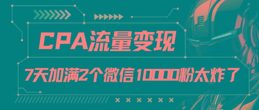 CPA流量变现，7天加满两个微信10000粉-搞钱日记