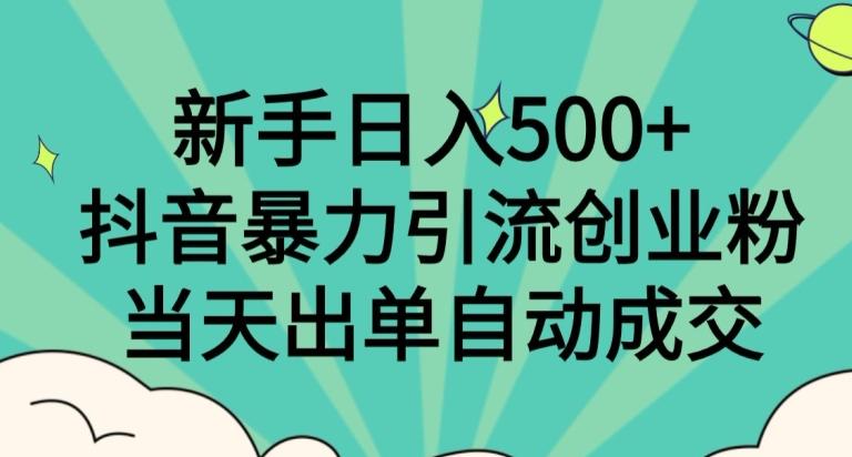 新手日入500+，抖音暴力引流创业粉，当天出单自动成交-搞钱日记