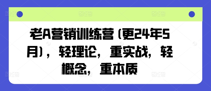 老A营销训练营(更24年8月)，轻理论，重实战，轻概念，重本质-搞钱日记