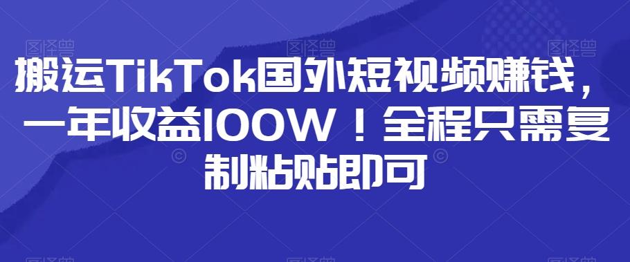 搬运TikTok国外短视频赚钱，一年收益100W！全程只需复制粘贴即可-搞钱日记