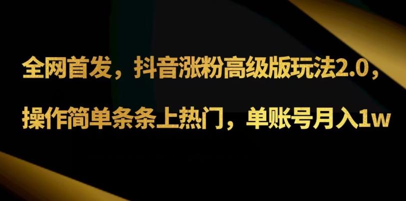 抖音涨粉高级版玩法3.0，操作简单条条上热门，单账号月入1w可批量矩阵（附1500素材）-搞钱日记