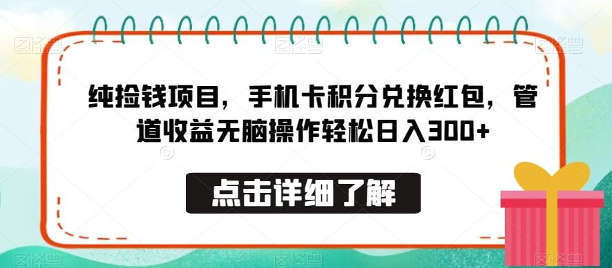 纯捡钱项目，手机卡积分兑换红包，管道收益无脑操作轻松日入300+-搞钱日记