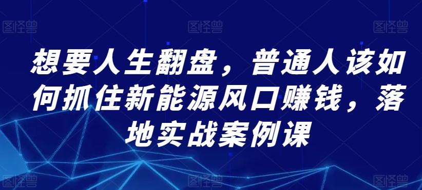 想要人生翻盘，普通人该如何抓住新能源风口赚钱，落地实战案例课-搞钱日记