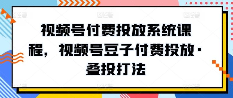 视频号付费投放系统课程，视频号豆子付费投放·叠投打法-搞钱日记